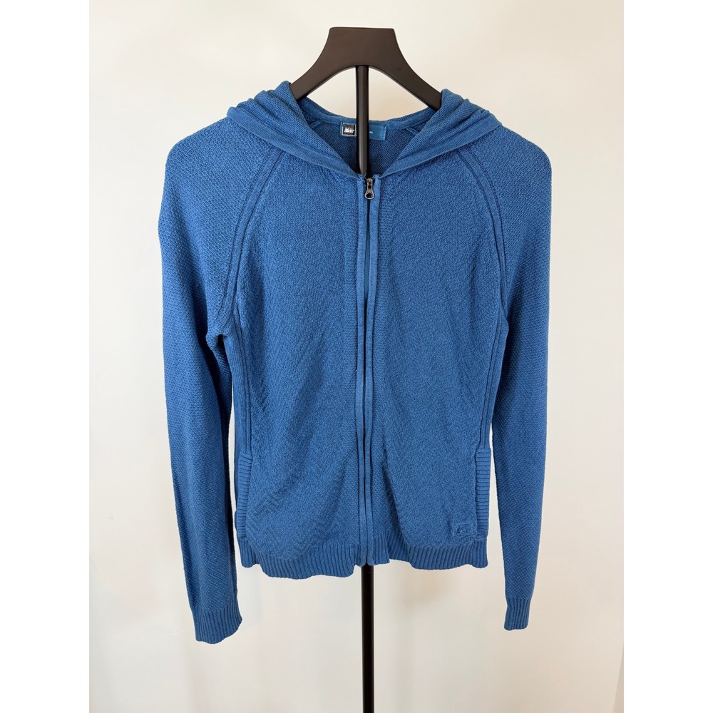 REI Womens Blue Cotton Tencel Blend Full Zip Knit Hooded Sweater Size M 869925